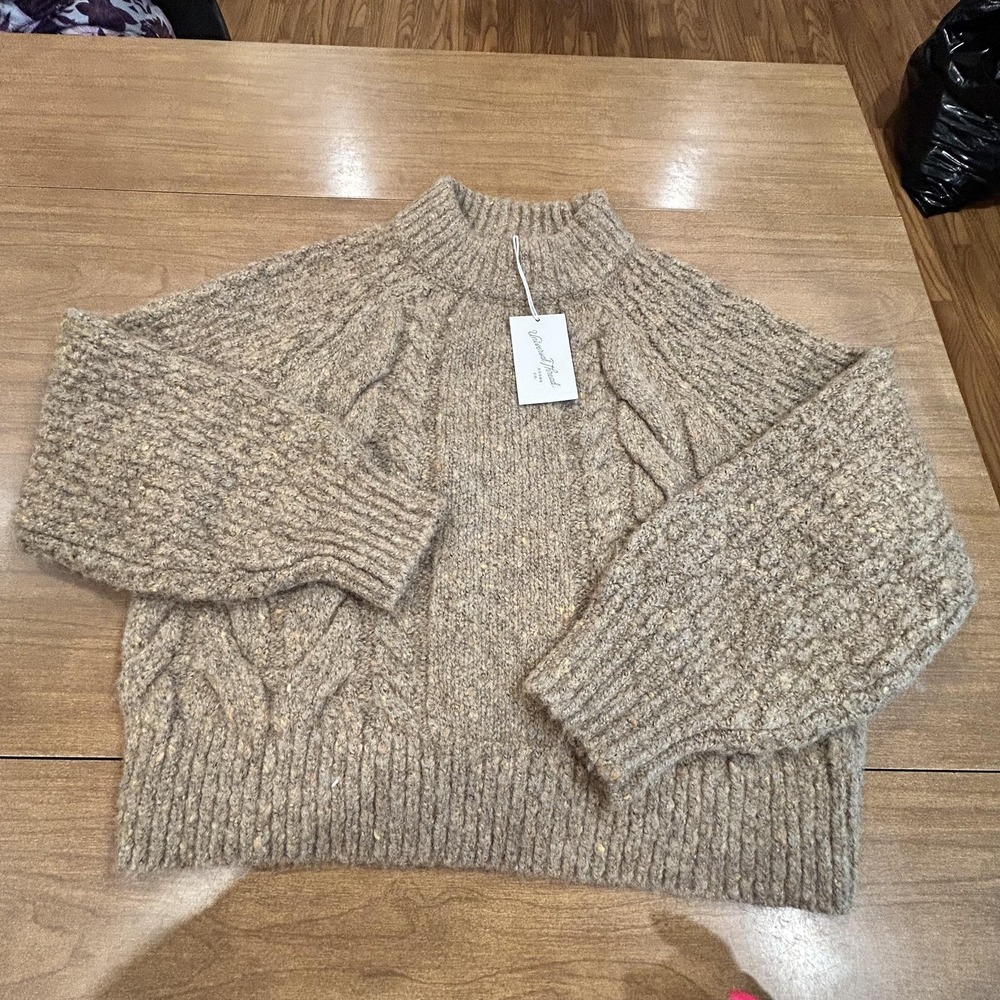 Universal Thread Sweater Womens Small Brown Mock Neck Cable Knit Chunky Pullover